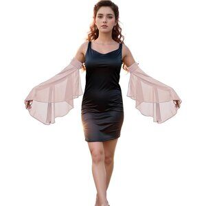 Women's Gothic Pink Chiffon Lace Detachable Covers Sleeves Gloves Party Prom